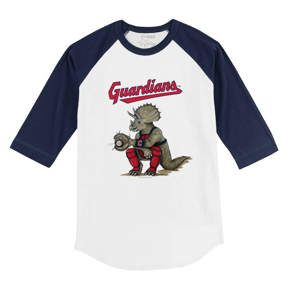 Cleveland Guardians Tiny Turnip Youth Triceratops 3/4-Sleeve Raglan T-Shirt White/Navy