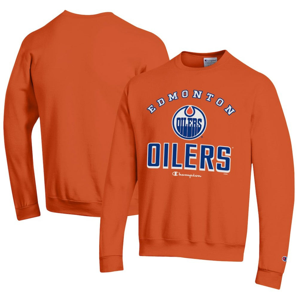 Edmonton Oilers Champion Eco Powerblend Crewneck Sweatshirt - Orange Sweatshirts