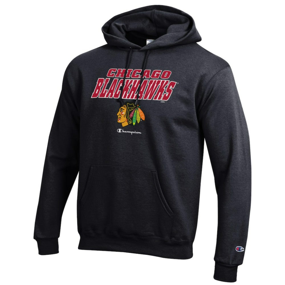 Chicago Blackhawks Champion Eco Powerblend Pullover Hoodie - Black Hoodies