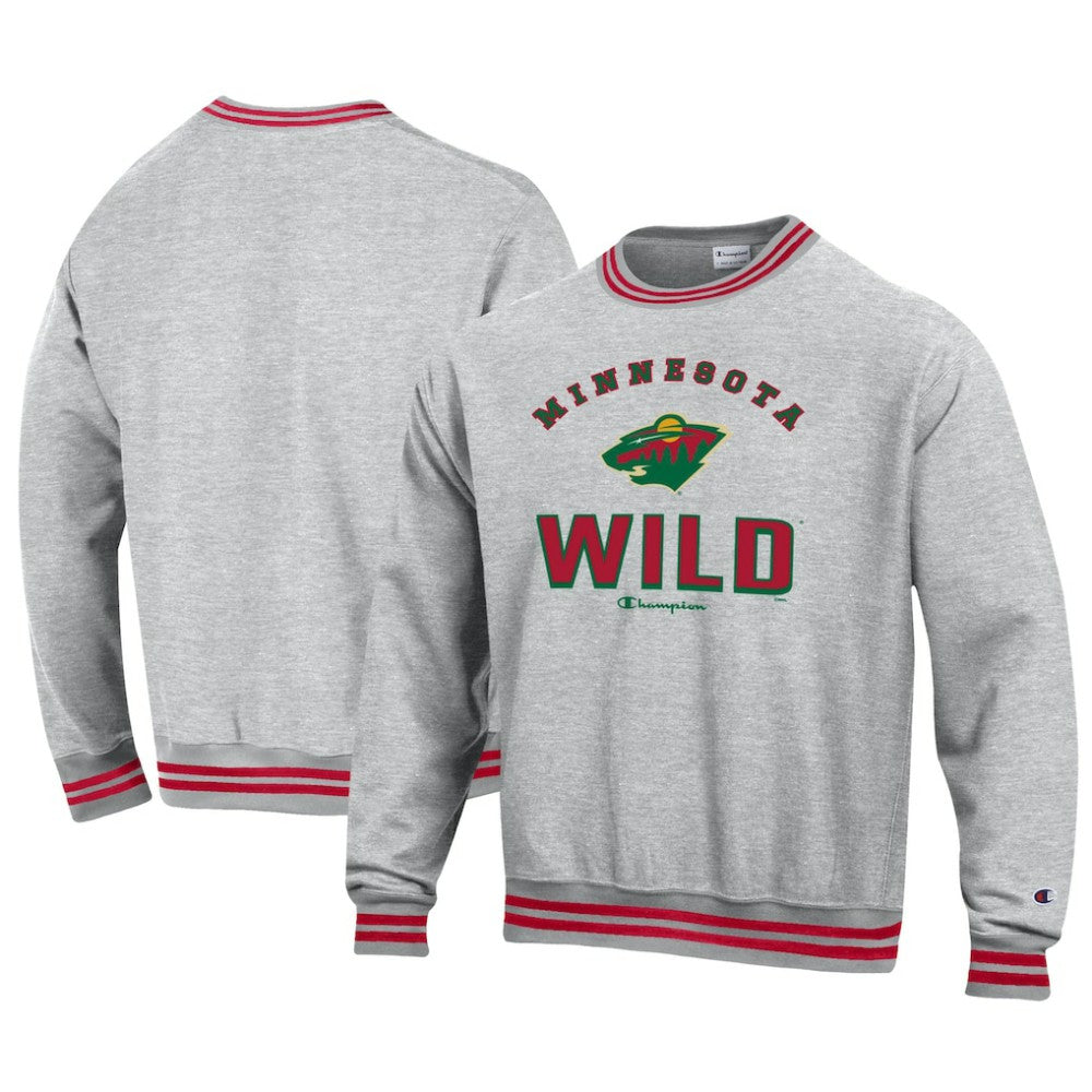 Minnesota Wild Champion Reverse Weave Yarn Dye Pullover Sweatshirt - Heather Gray Sweatshirts