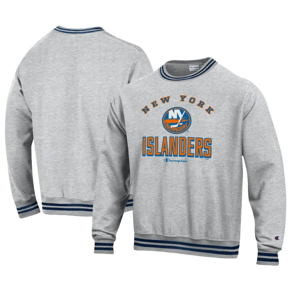 New York Islanders Champion Reverse Weave Yarn Dye Pullover Sweatshirt - Heather Gray Sweatshirts