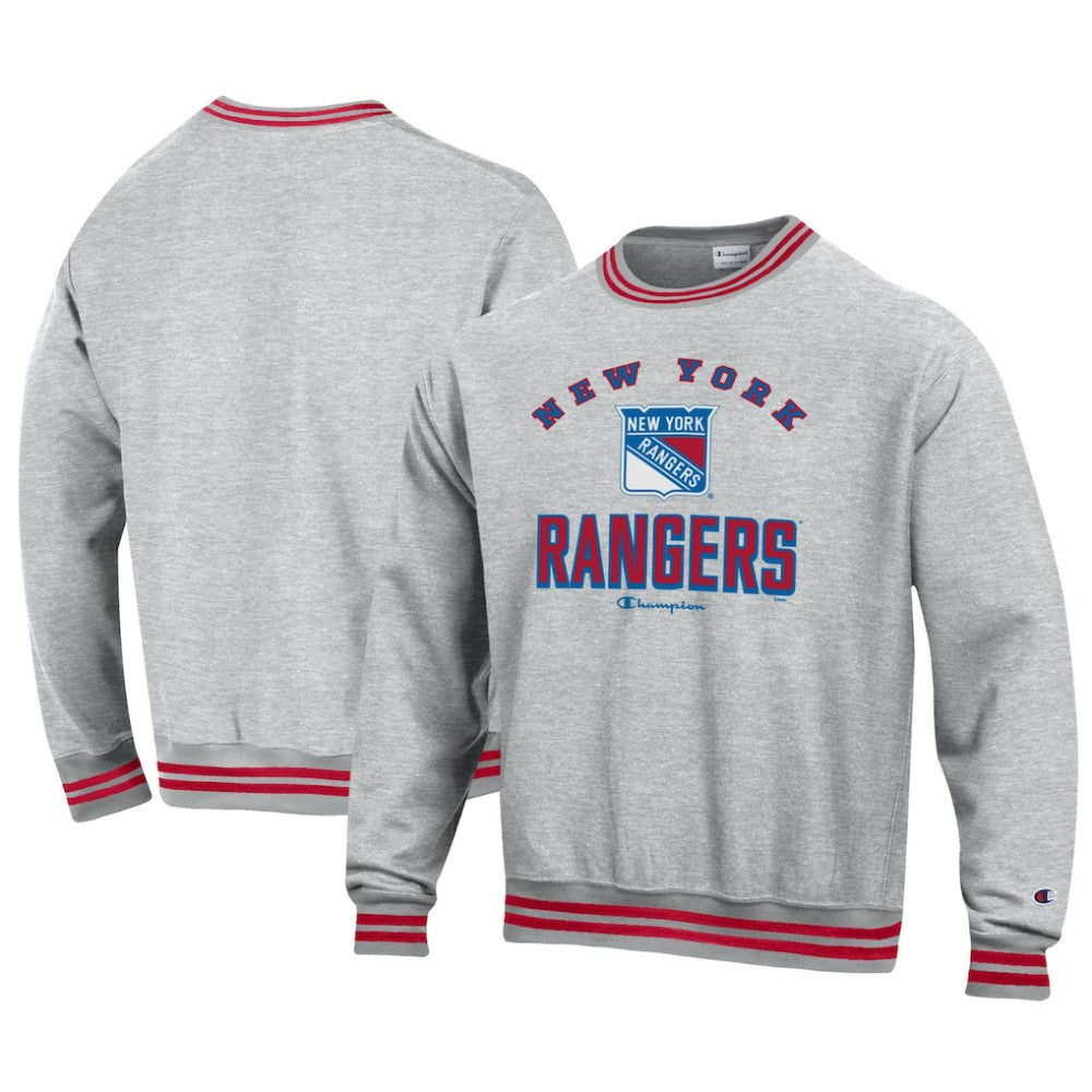 New York Rangers Champion Reverse Weave Yarn Dye Pullover Sweatshirt - Heather Gray Sweatshirts