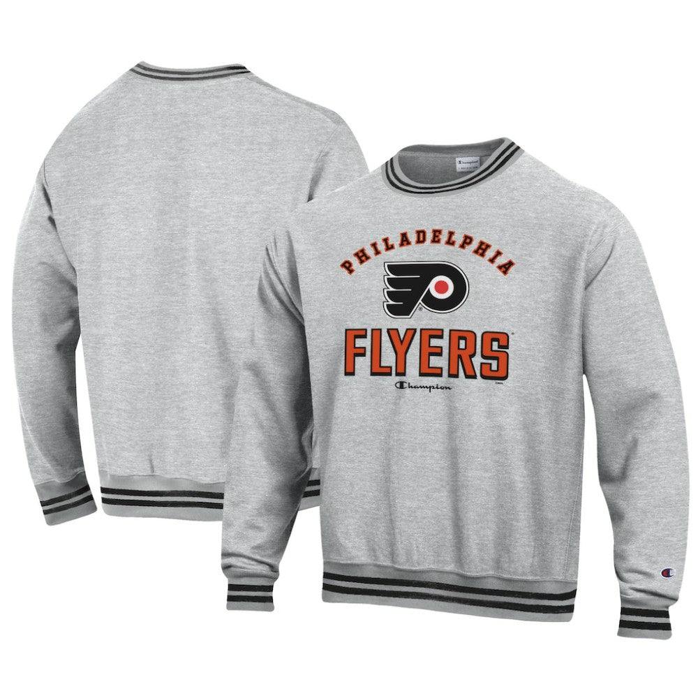 Philadelphia Flyers Champion Reverse Weave Yarn Dye Pullover Sweatshirt - Heather Gray Sweatshirts