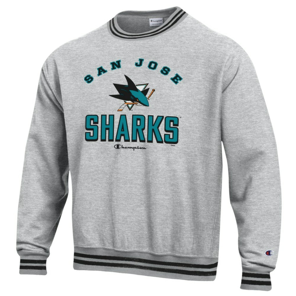 San Jose Sharks Champion Reverse Weave Yarn Dye Pullover Sweatshirt - Heather Gray Sweatshirts