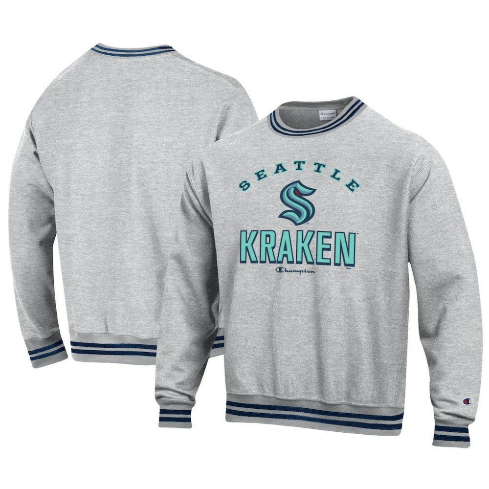 Seattle Kraken Champion Reverse Weave Yarn Dye Pullover Sweatshirt - Heather Gray Sweatshirts
