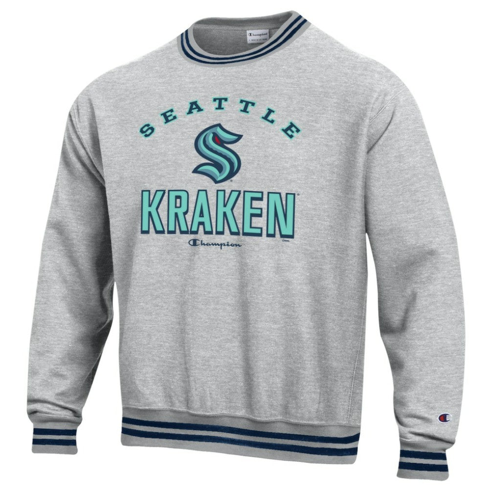 Seattle Kraken Champion Reverse Weave Yarn Dye Pullover Sweatshirt - Heather Gray Sweatshirts