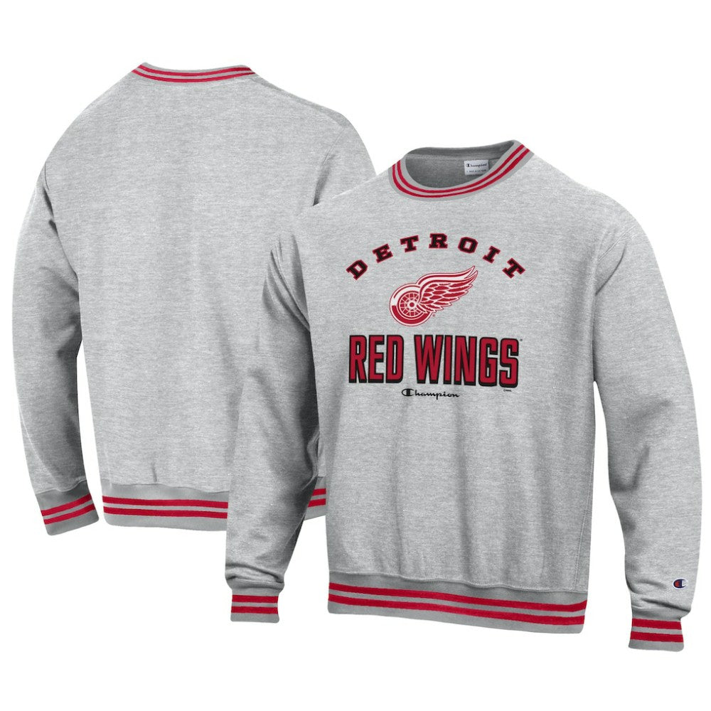 Detroit Red Wings Champion Reverse Weave Yarn Dye Pullover Sweatshirt - Heather Gray Sweatshirts