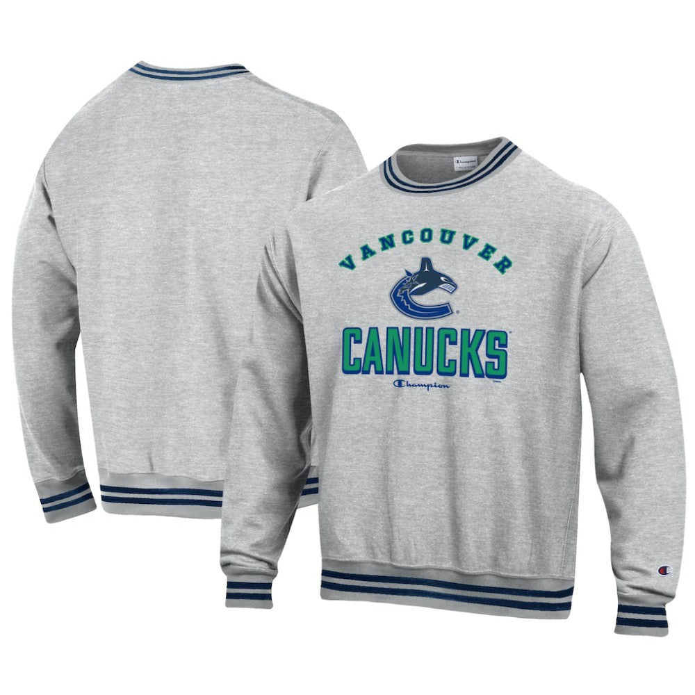 Vancouver Canucks Champion Reverse Weave Yarn Dye Pullover Sweatshirt - Heather Gray Sweatshirts