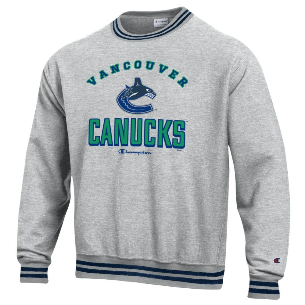 Vancouver Canucks Champion Reverse Weave Yarn Dye Pullover Sweatshirt - Heather Gray Sweatshirts