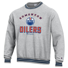 Edmonton Oilers Champion Reverse Weave Yarn Dye Pullover Sweatshirt - Heather Gray Sweatshirts
