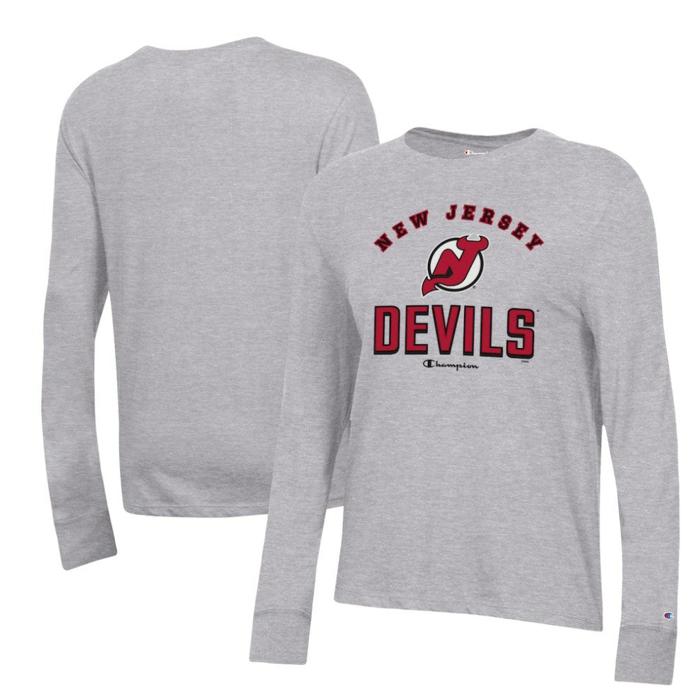 New Jersey Devils Champion Women's Core Long Sleeve T-Shirt - Heather Gray T-shirts