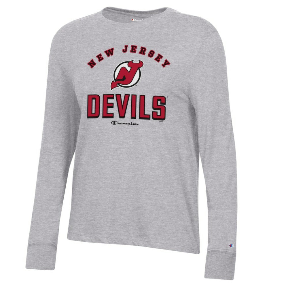 New Jersey Devils Champion Women's Core Long Sleeve T-Shirt - Heather Gray T-shirts