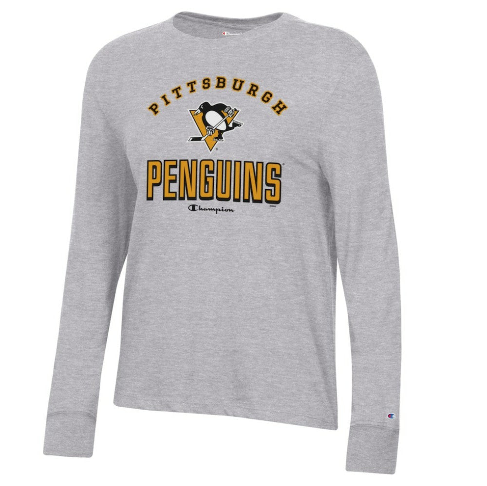 Pittsburgh Penguins Champion Women's Core Long Sleeve T-Shirt - Heather Gray T-shirts