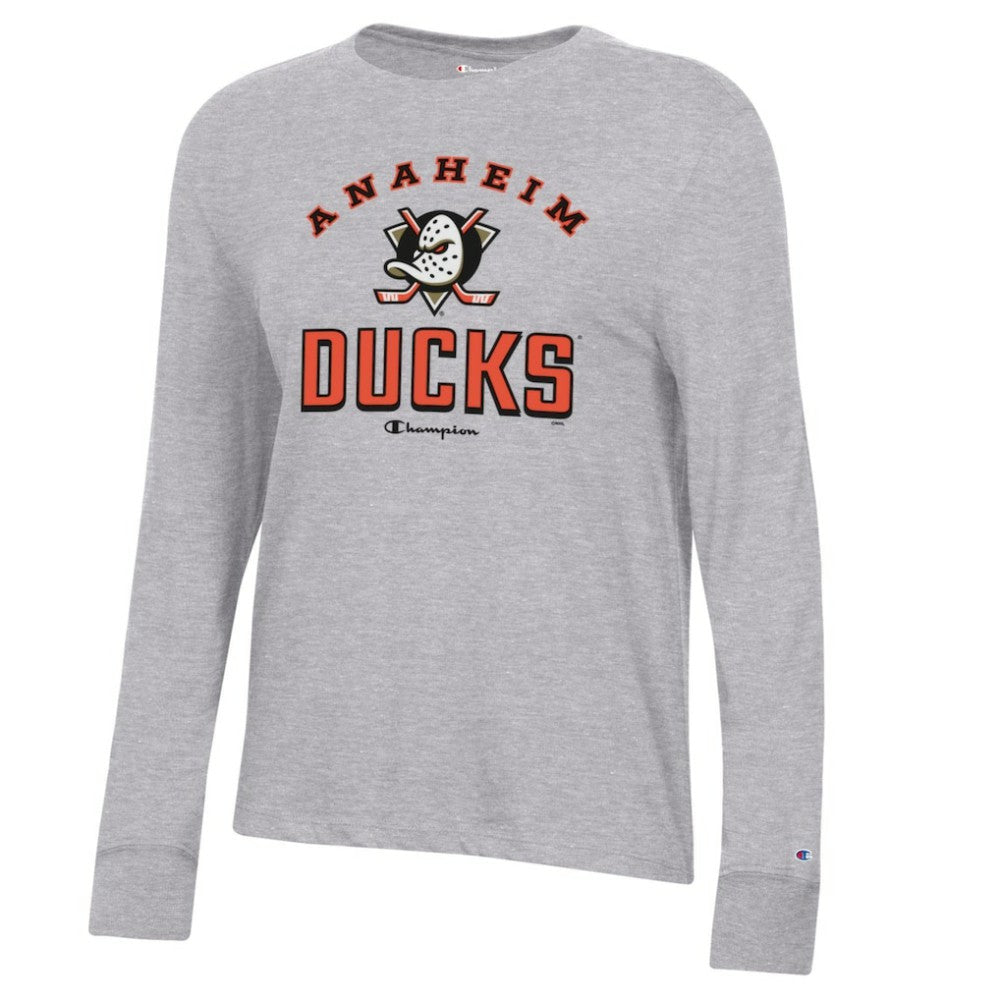 Anaheim Ducks Champion Women's Core Long Sleeve T-Shirt - Heather Gray T-shirts