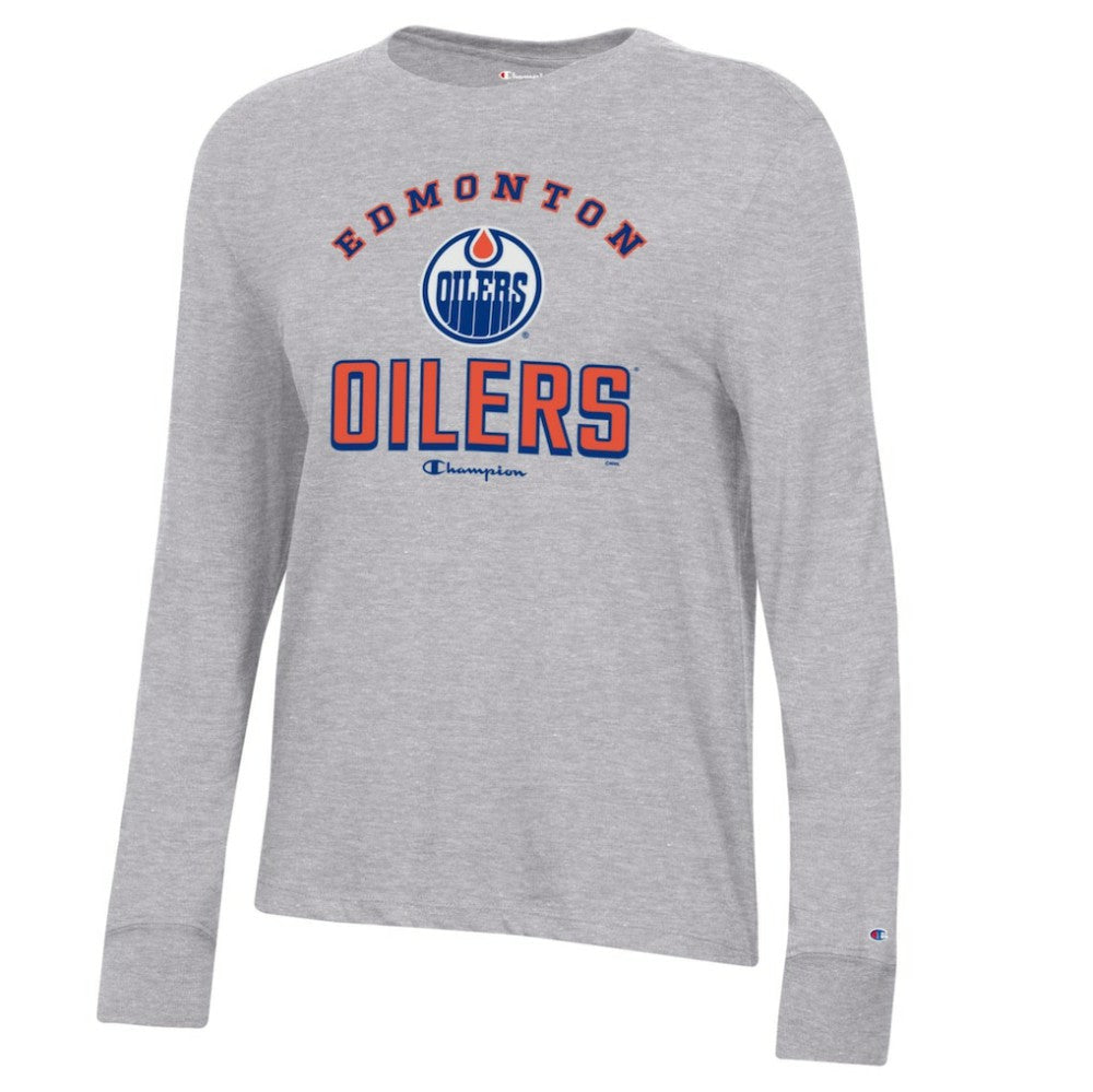 Edmonton Oilers Champion Women's Core Long Sleeve T-Shirt - Heather Gray T-shirts