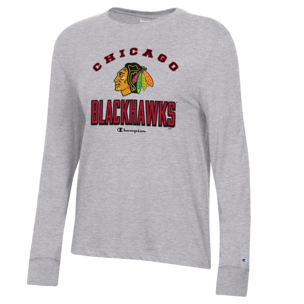 Chicago Blackhawks Champion Women's Core Long Sleeve T-Shirt - Heather Gray T-shirts