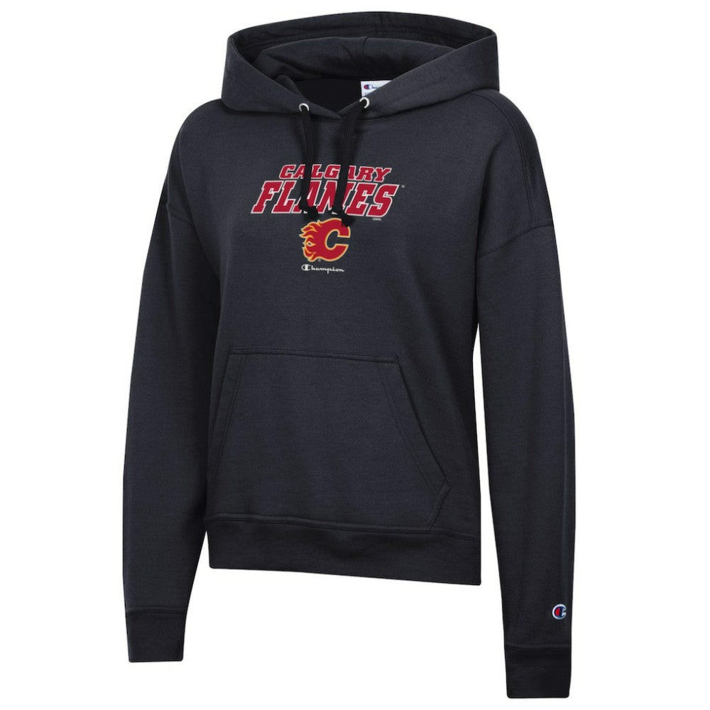 Calgary Flames Champion Women's Powerblend Fleece Pullover Hoodie - Black Hoodies
