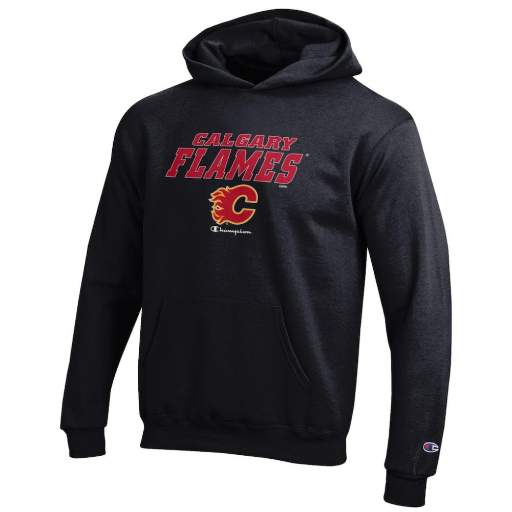 Calgary Flames Champion Youth Eco Powerblend Pullover Hoodie - Black Hoodies