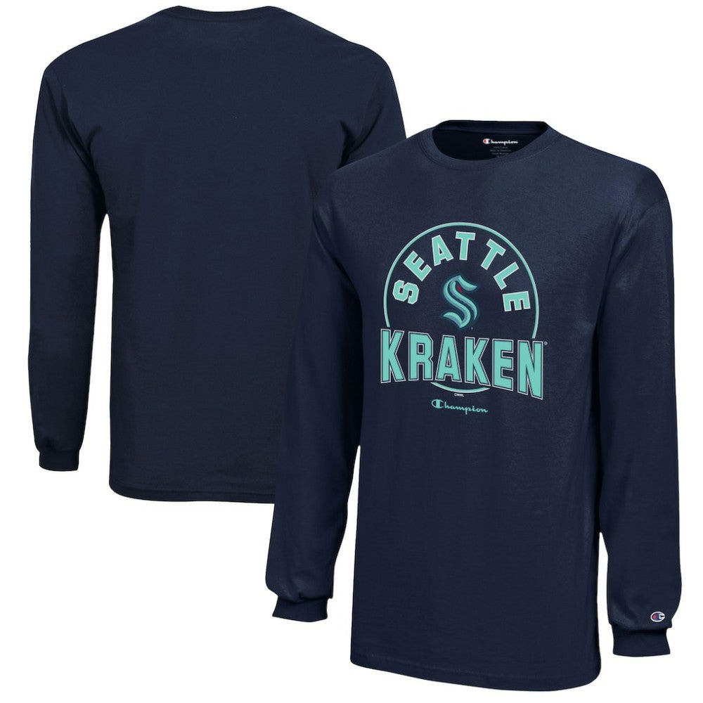 Seattle Kraken Champion Youth Long-Sleeve Jersey T-Shirt - Deep Sea Blue T-shirts