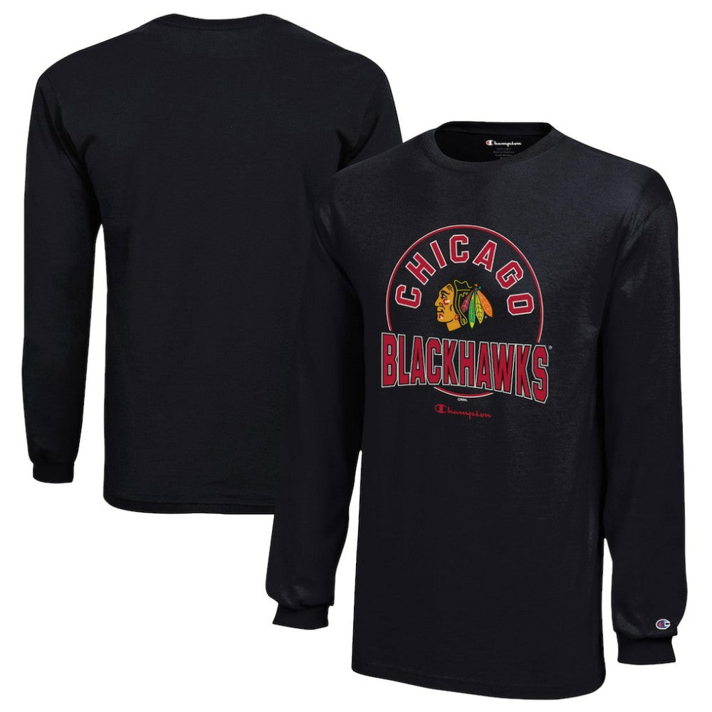 Chicago Blackhawks Champion Youth Long-Sleeve Jersey T-Shirt - Black T-shirts