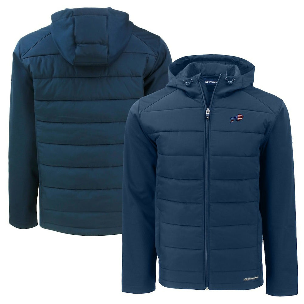 Buffalo Bills Cutter & Buck Americana Evoke Hybrid Eco Softshell Recycled Full-Zip Hooded Jacket - Navy for sale