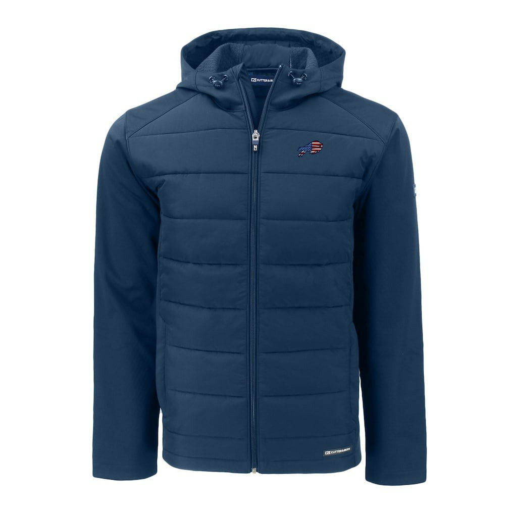 Buffalo Bills Cutter & Buck Americana Evoke Hybrid Eco Softshell Recycled Full-Zip Hooded Jacket - Navy for sale