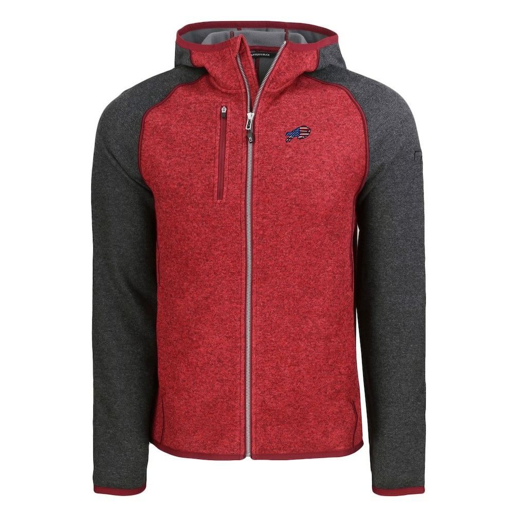 Buffalo Bills Cutter & Buck Americana Mainsail Full-Zip Hooded Jacket - Heather Red/Heather Charcoal for sale