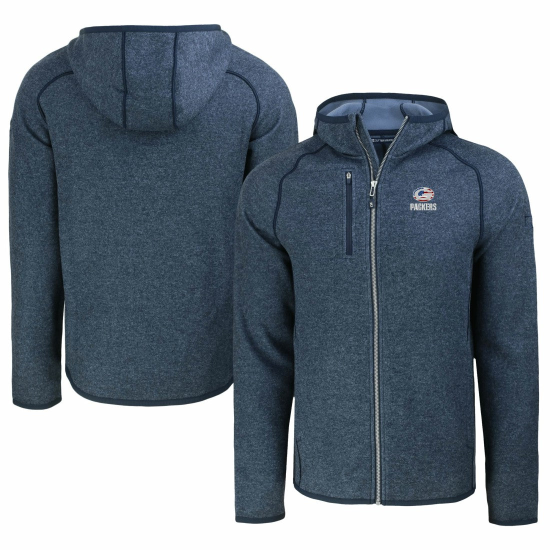 Green Bay Packers Cutter & Buck Americana Mainsail Full-Zip Hooded Jacket - Heather Navy online