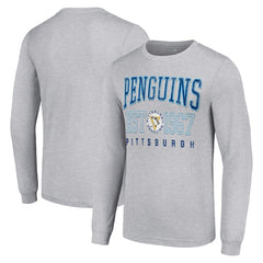 Pittsburgh Penguins Starter Retro Graphic Long Sleeve Crew T-Shirt - Heather Gray T-shirts