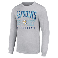 Pittsburgh Penguins Starter Retro Graphic Long Sleeve Crew T-Shirt - Heather Gray T-shirts
