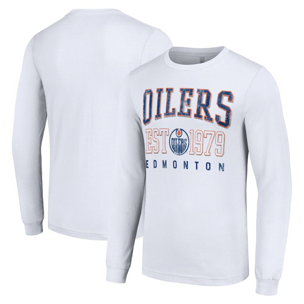 Edmonton Oilers Starter Retro Graphic Long Sleeve Crew T-Shirt - White T-shirts