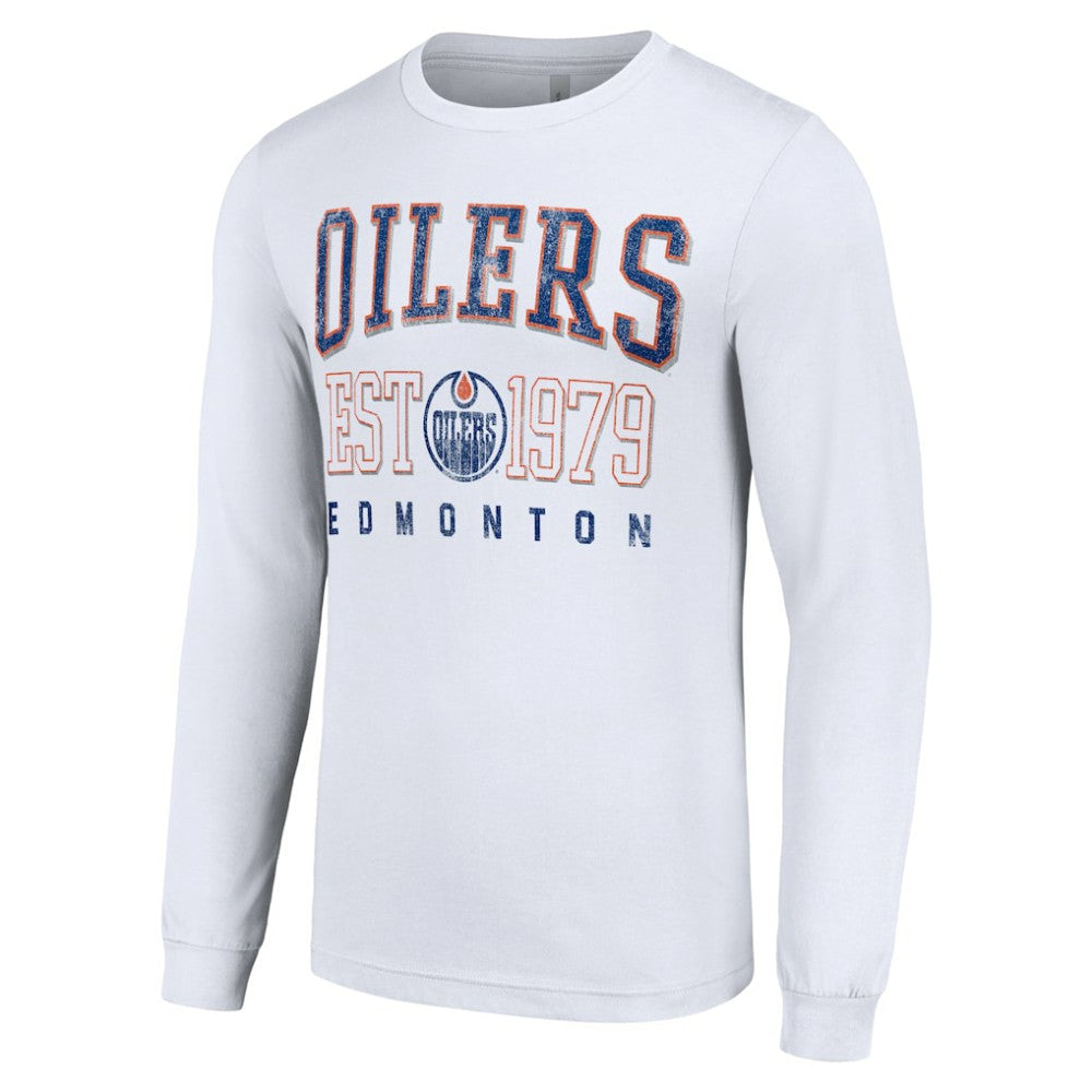 Edmonton Oilers Starter Retro Graphic Long Sleeve Crew T-Shirt - White T-shirts