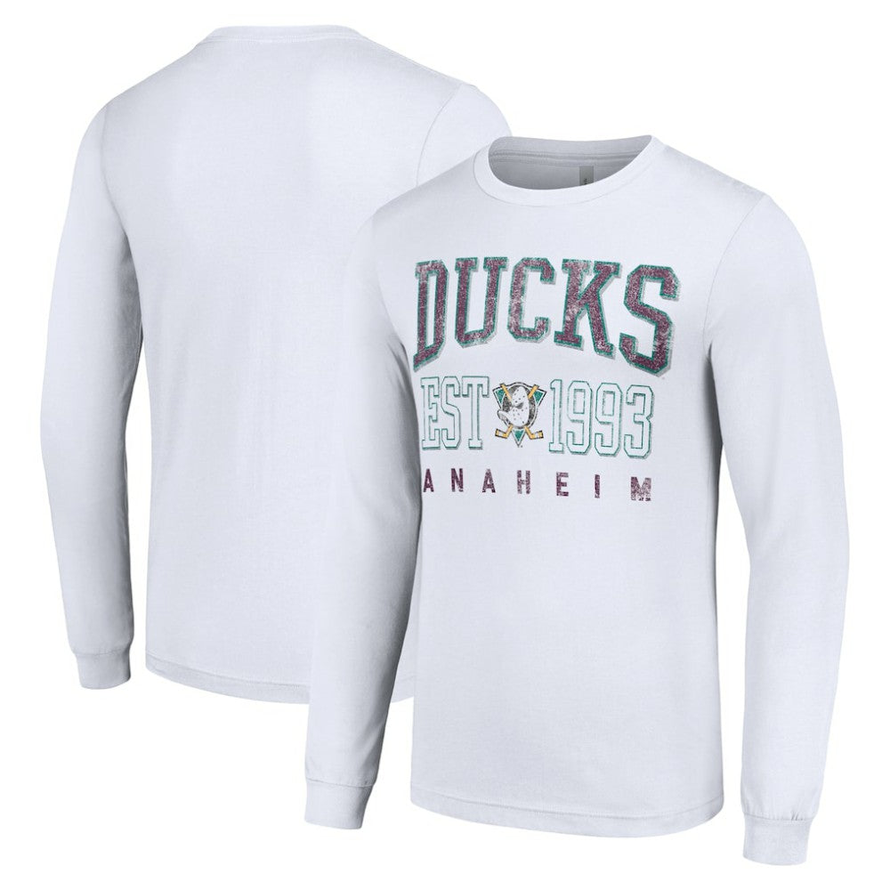 Anaheim Ducks Starter Retro Graphic Long Sleeve Crew T-Shirt - White T-shirts