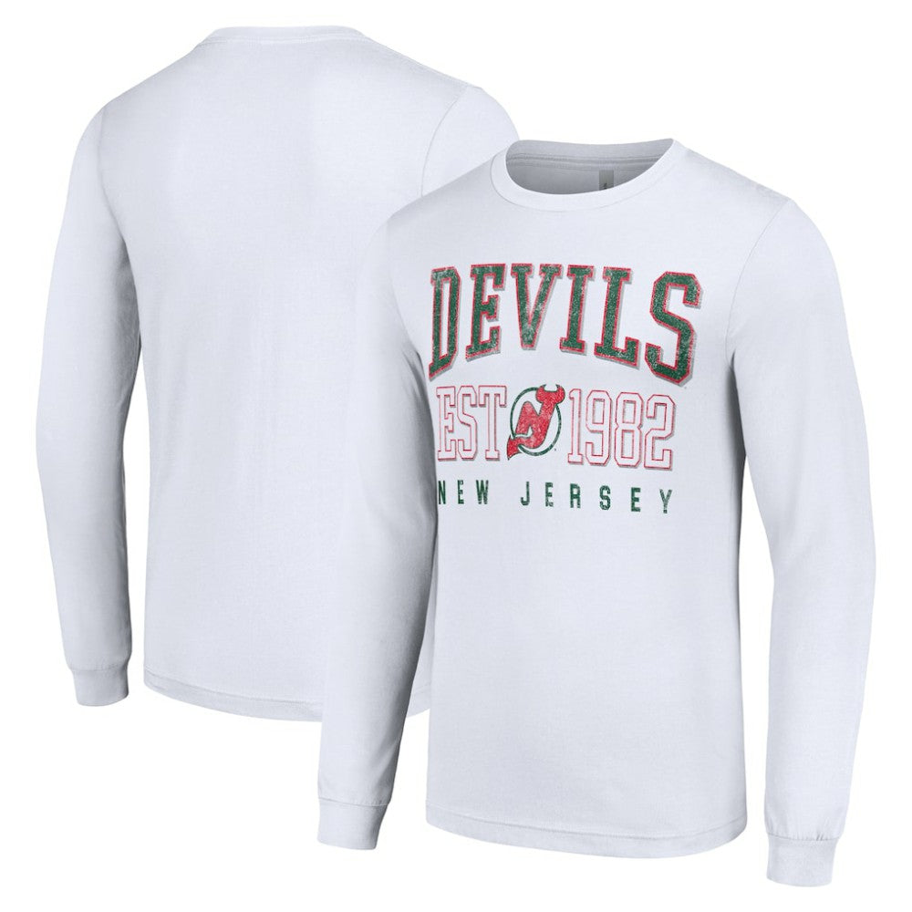 New Jersey Devils Starter Retro Graphic Long Sleeve Crew T-Shirt - White T-shirts