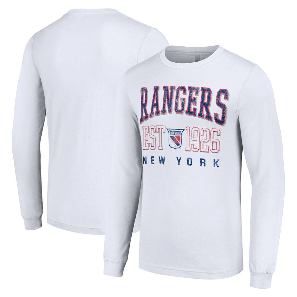 New York Rangers Starter Retro Graphic Long Sleeve Crew T-Shirt - White T-shirts