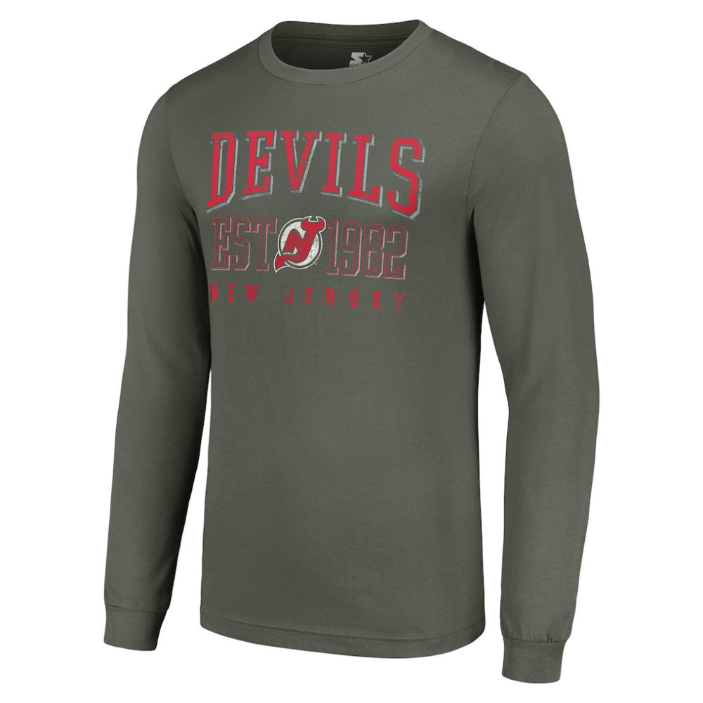 New Jersey Devils Starter Retro Graphic Long Sleeve Crew T-Shirt - Green T-shirts