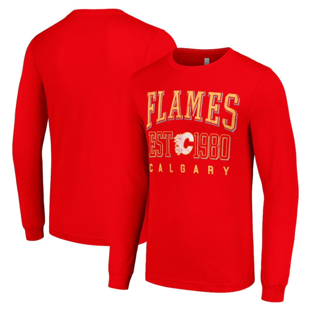 Calgary Flames Starter Retro Graphic Long Sleeve Crew T-Shirt - Red T-shirts
