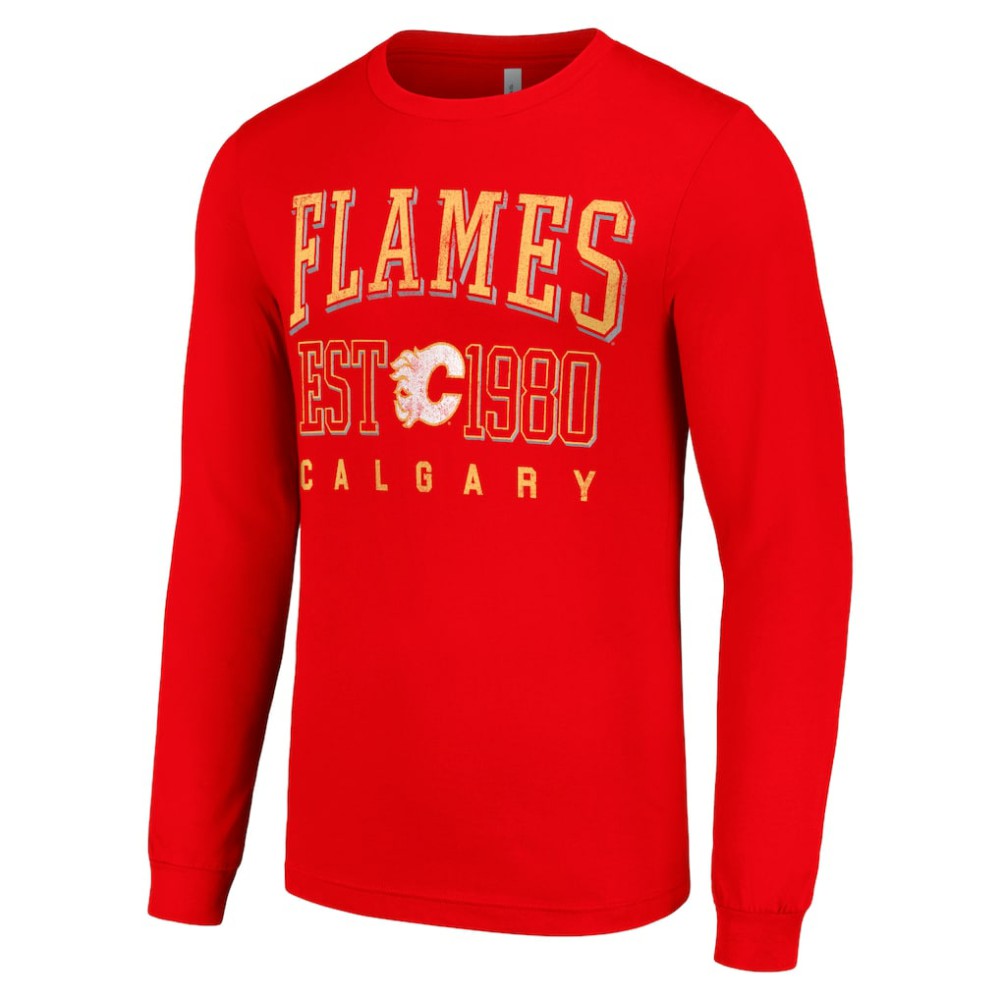 Calgary Flames Starter Retro Graphic Long Sleeve Crew T-Shirt - Red T-shirts