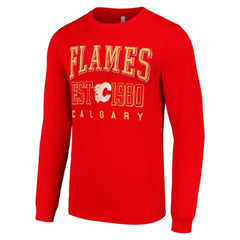 Calgary Flames Starter Retro Graphic Long Sleeve Crew T-Shirt - Red T-shirts