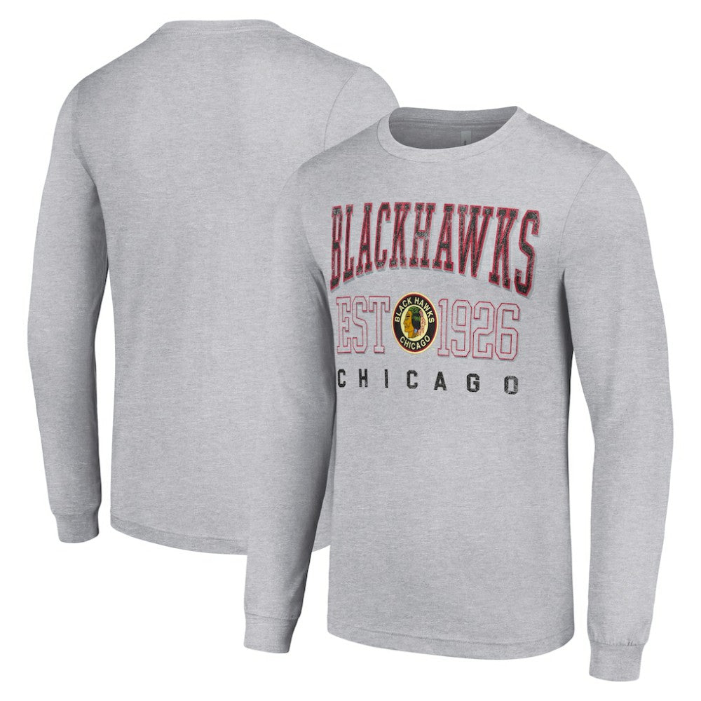 Chicago Blackhawks Starter Retro Graphic Long Sleeve Crew T-Shirt - Heather Gray T-shirts