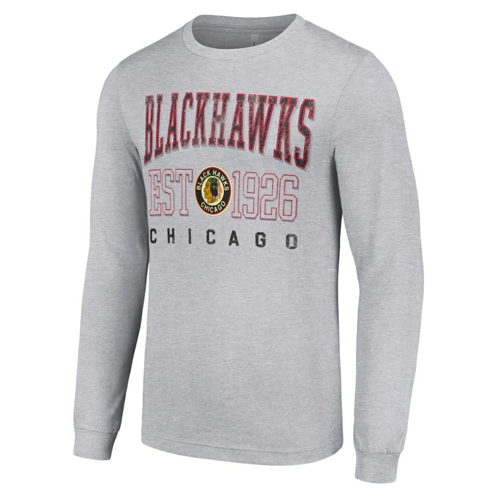 Chicago Blackhawks Starter Retro Graphic Long Sleeve Crew T-Shirt - Heather Gray T-shirts