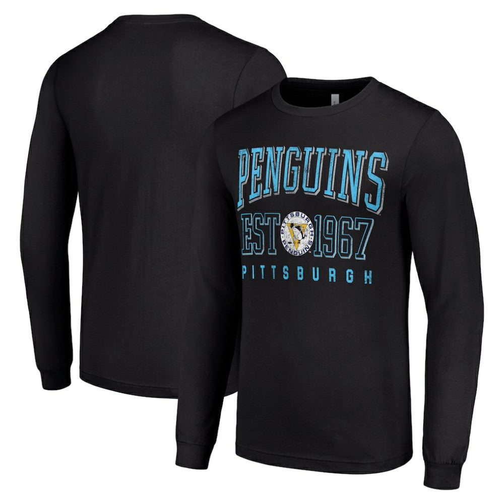 Pittsburgh Penguins Starter Retro Graphic Long Sleeve Crew T-Shirt - Black T-shirts