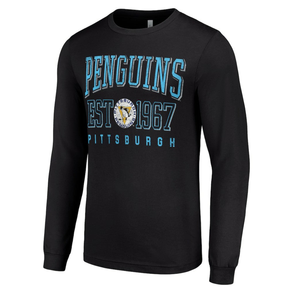 Pittsburgh Penguins Starter Retro Graphic Long Sleeve Crew T-Shirt - Black T-shirts