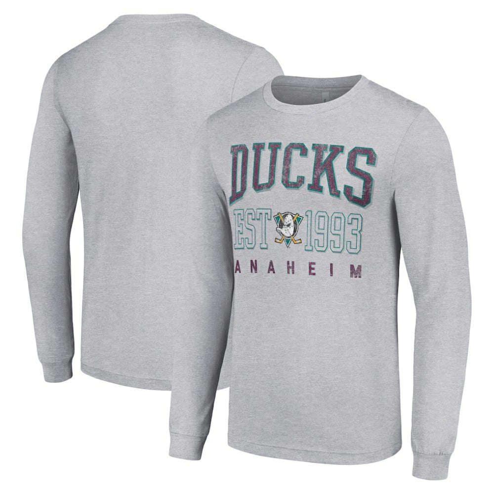 Anaheim Ducks Starter Retro Graphic Long Sleeve Crew T-Shirt - Heather Gray T-shirts