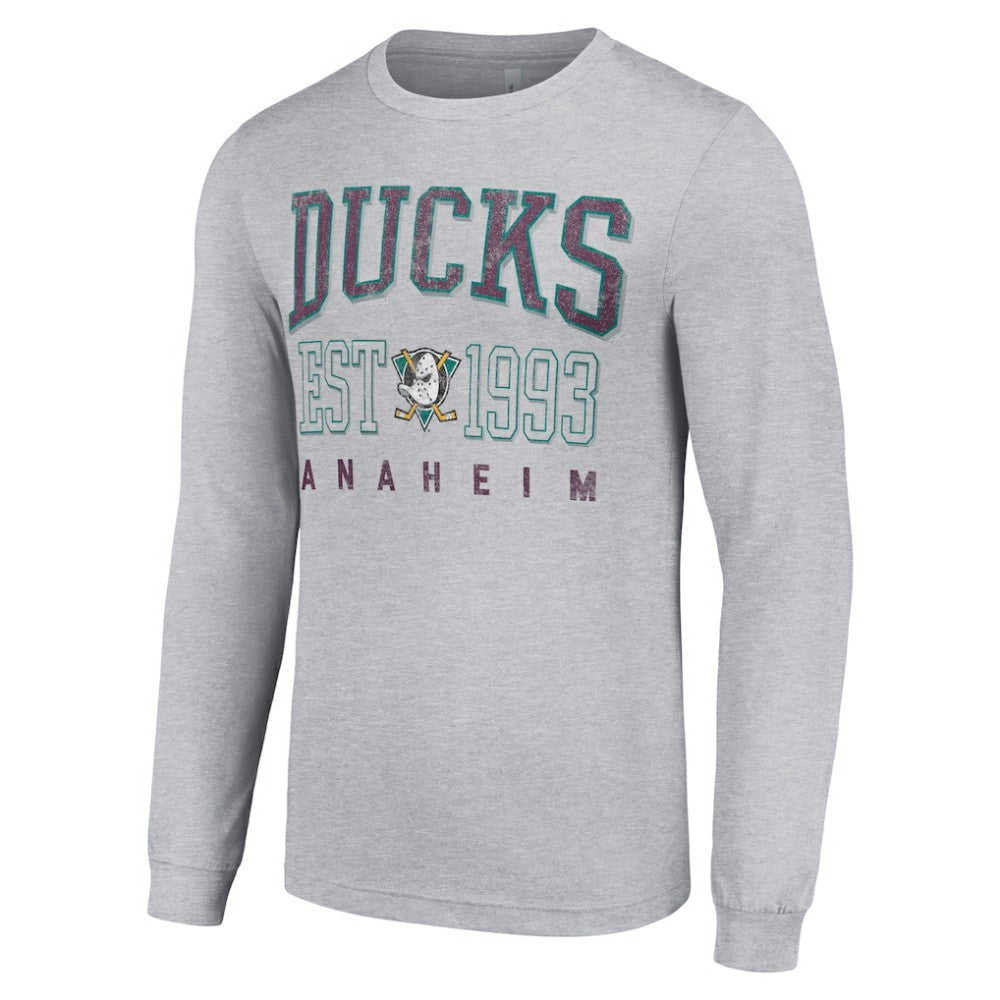 Anaheim Ducks Starter Retro Graphic Long Sleeve Crew T-Shirt - Heather Gray T-shirts