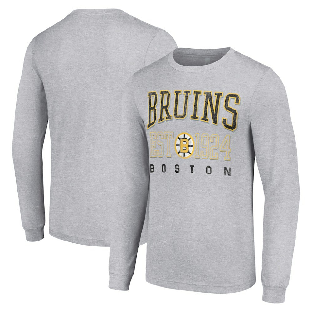 Boston Bruins Starter Retro Graphic Long Sleeve Crew T-Shirt - Heather Gray T-shirts