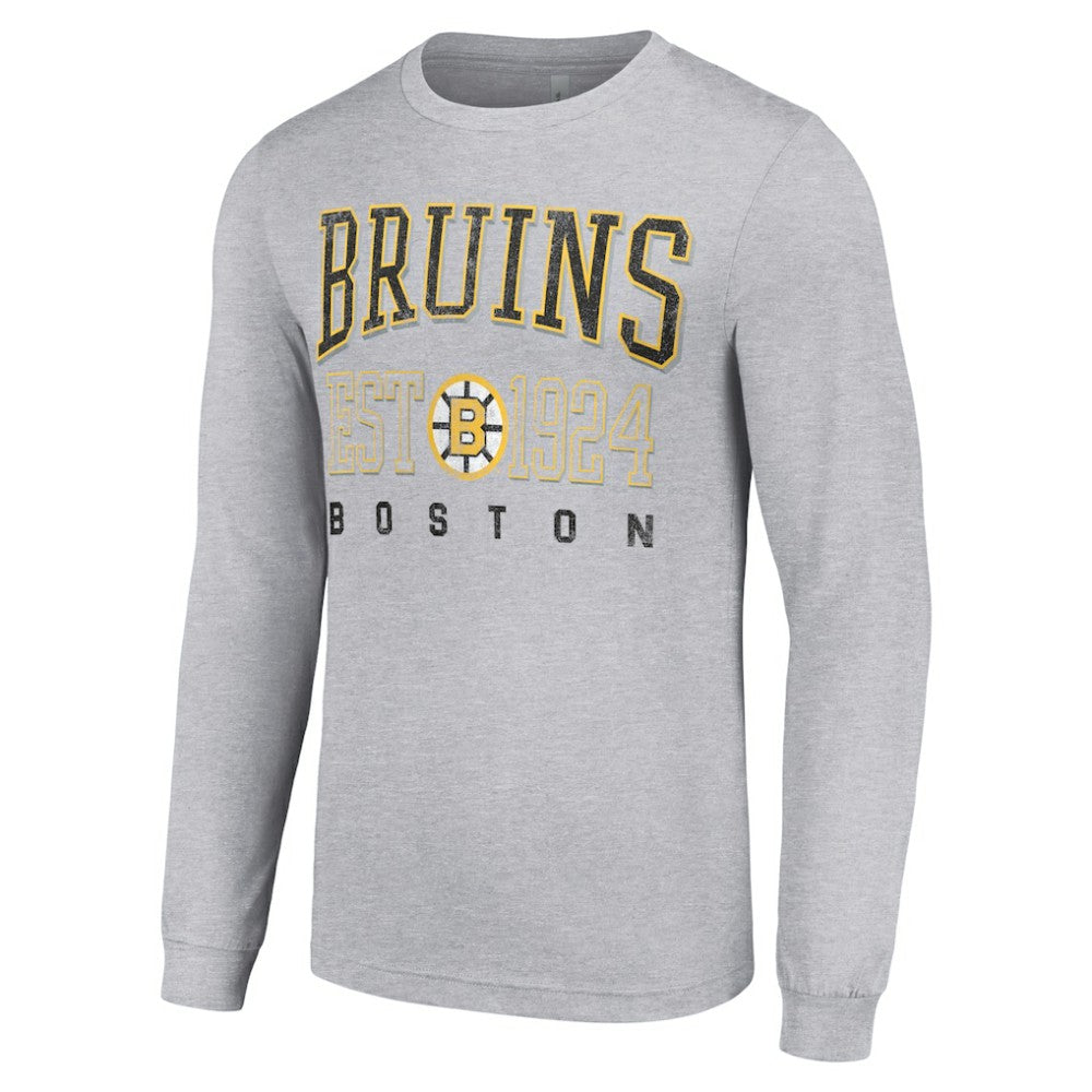 Boston Bruins Starter Retro Graphic Long Sleeve Crew T-Shirt - Heather Gray T-shirts