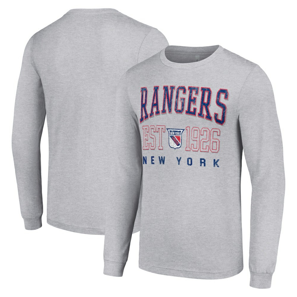 New York Rangers Starter Retro Graphic Long Sleeve Crew T-Shirt - Heather Gray T-shirts