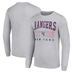 New York Rangers Starter Retro Graphic Long Sleeve Crew T-Shirt - Heather Gray T-shirts