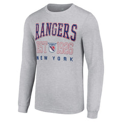 New York Rangers Starter Retro Graphic Long Sleeve Crew T-Shirt - Heather Gray T-shirts